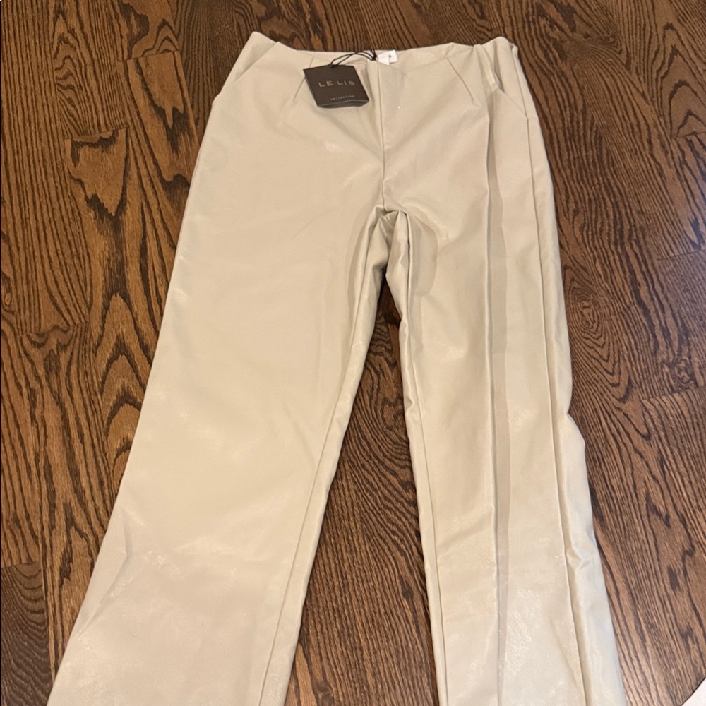 Le Lis Cream Women’s Leather Dress Pants - Flat Front Tailored Style